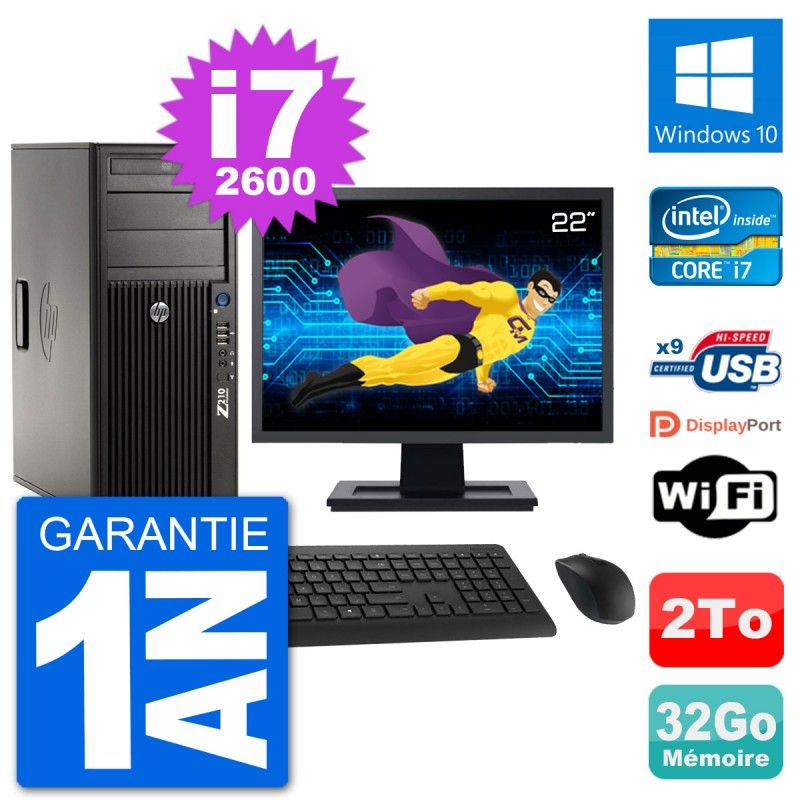 HP Z210 Workstation Computer - 22" Screen, Intel i7-2600, 32GB RAM, 2TB Hard Drive, Windows 10, WiFi