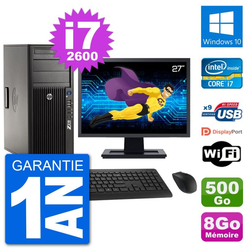 HP Z210 Workstation PC - 27" Screen, Intel i7-2600, 8GB RAM, 500GB HDD, Windows 10, WiFi