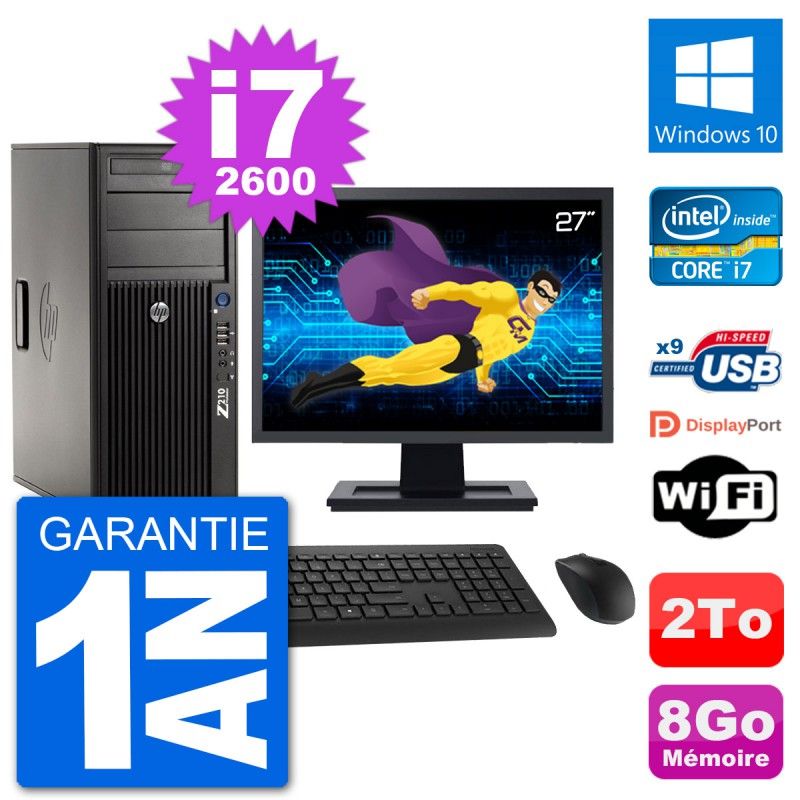 HP Z210 Workstation PC - 27" Screen, Intel i7-2600, 8GB RAM, 2TB Hard Drive, Windows 10, WiFi
