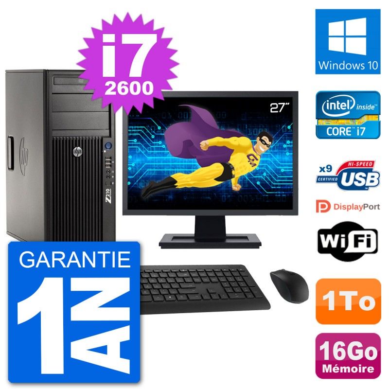 HP Z210 Workstation PC - 27" Screen, Intel i7-2600, 16GB RAM, 1TB HDD, Windows 10, WiFi