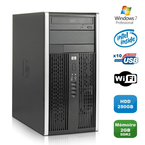 Ordinateur de bureau HP Compaq 6000 Pro MT - Processeur Intel Celeron E3400 2,6 GHz, 2 Go de RAM DDR2, 250 Go de disque dur, WiFi, Windows 7 Professionnel