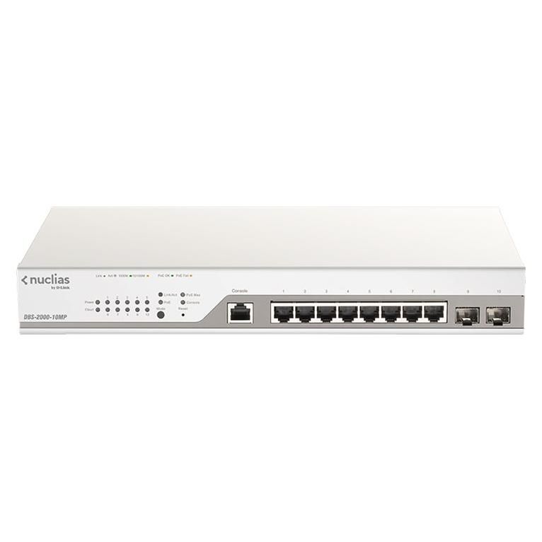 D-Link Nuclias Cloud-Managed Switch - 8x10/100/1000 PoE+ Ports + 2x Gigabit SFP Slots (130W)
