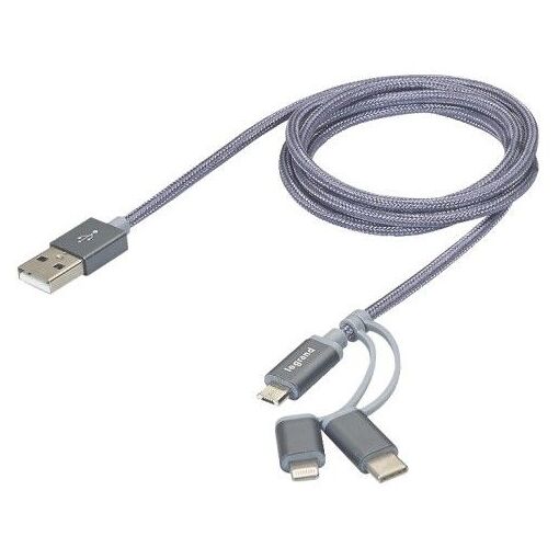 Câble USB Legrand 3 en 1 avec connecteurs Lightning, micro-USB et USB C - Longueur 1,2 m