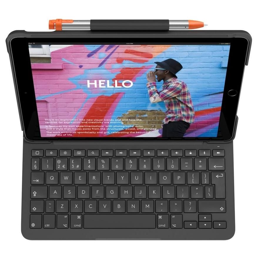 Logitech Slim Folio - Wireless Keyboard and Case - Bluetooth - QWERTY - Spanish - Graphite for Apple 10.2-inch iPad (7th, 8th, 9th Generation)