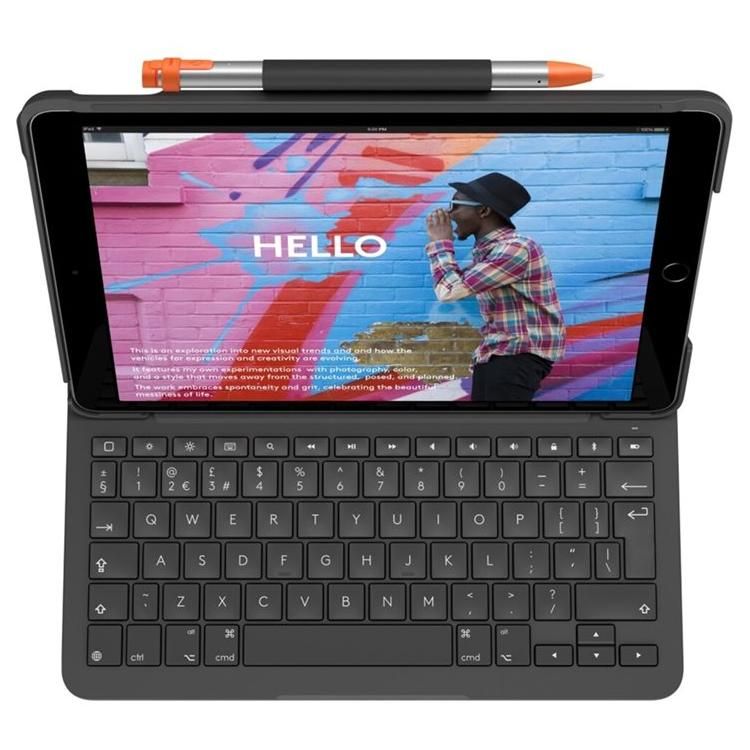 Logitech Slim Folio - Wireless Keyboard and Case - Bluetooth - QWERTZ - German - Graphite for Apple 10.2-inch iPad (7th, 8th, 9th Generation)