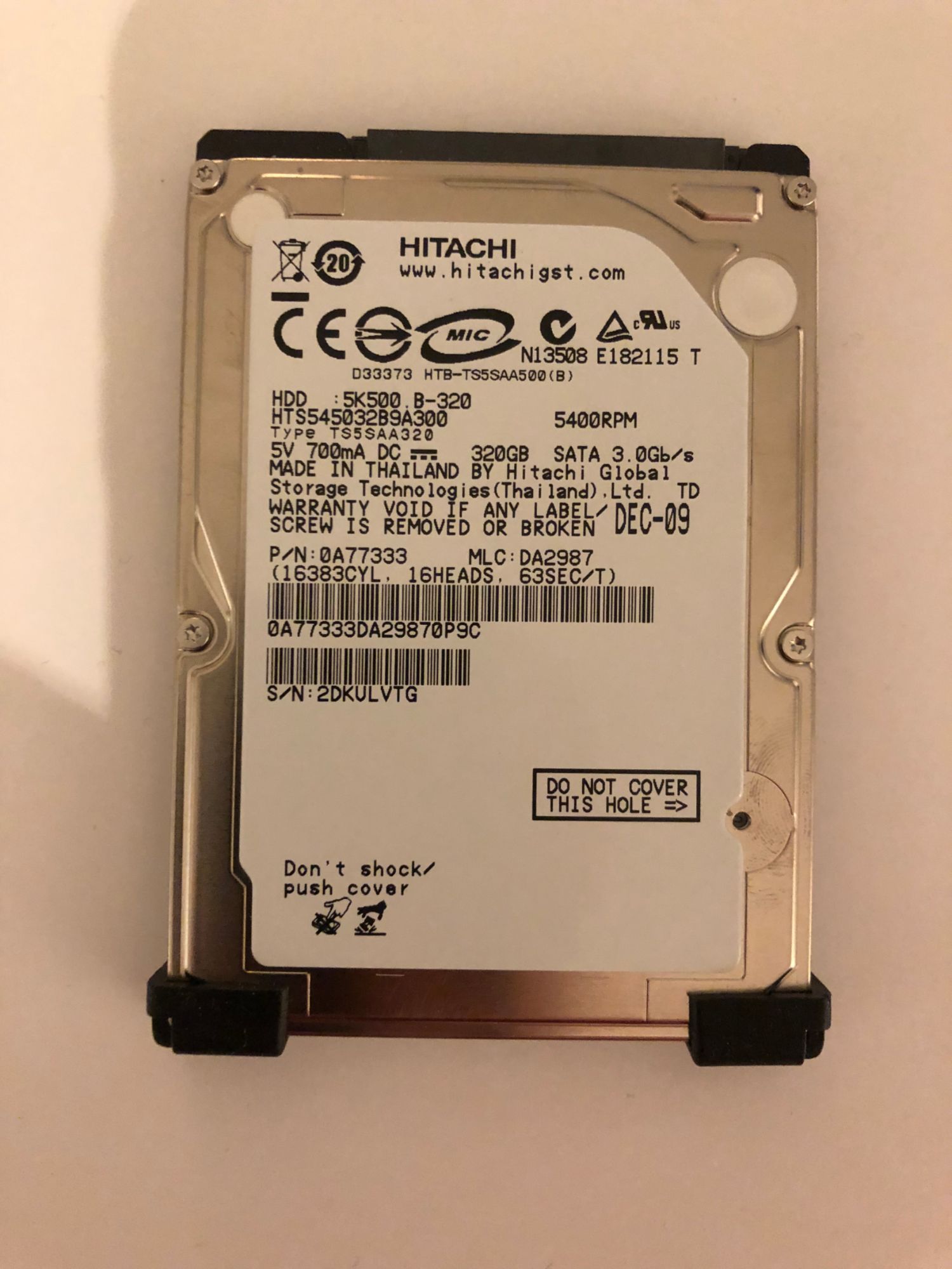 Western Digital Travelstar 5K500.B - 320GB Encrypted Internal 2.5" SATA 3Gb/s Hard Drive