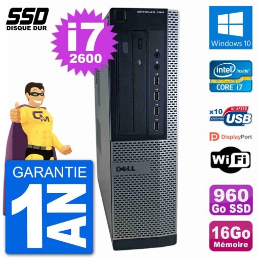 Dell OptiPlex 790 DT Desktop PC - Intel i7-2600, 16GB RAM, 960GB SSD, Windows 10, WiFi