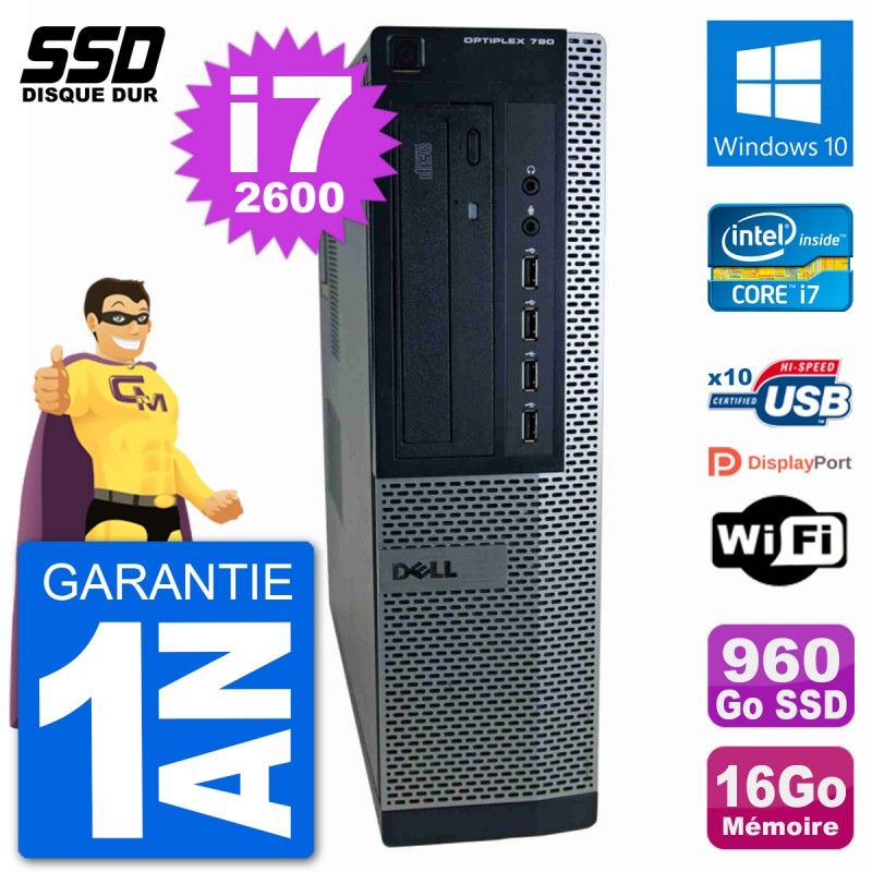 Dell OptiPlex 790 DT Desktop PC - Intel i7-2600, 16GB RAM, 960GB SSD, Windows 10, WiFi