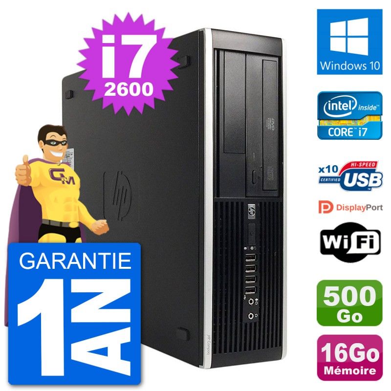 PC de escritorio HP Compaq 6200 Pro SFF - Procesador Intel i7-2600, 16GB de RAM, 500GB HDD, Windows 10, WiFi