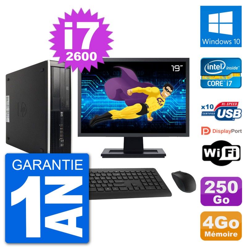 PC de escritorio HP Compaq 6200 Pro SFF | Pantalla de 19'' | i7-2600 | 4 GB de RAM | Disco duro de 250 GB | Windows 10 | WiFi