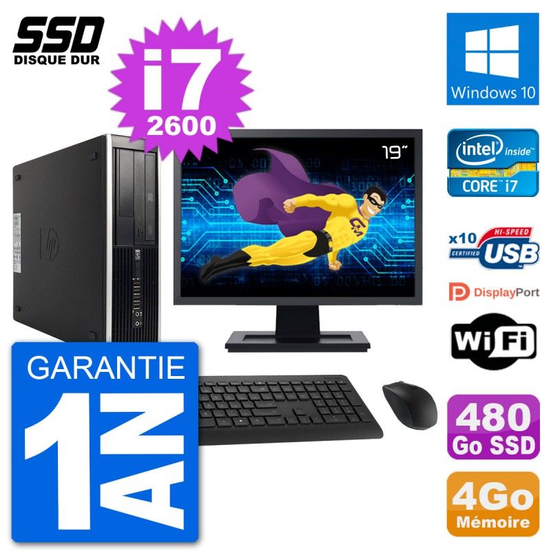 Computadora HP Compaq 6200 Pro SFF - Pantalla de 19', i7-2600, 4GB de RAM, 480GB SSD, Windows 10, Wifi