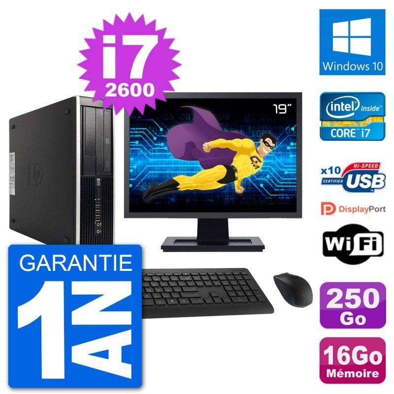 HP Compaq 6200 Pro SFF Desktop Computer - 19" Screen, i7-2600, 16GB RAM, 250GB HDD, Windows 10, WiFi