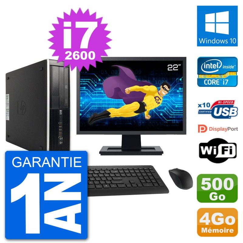 PC de escritorio HP Compaq 6200 Pro SFF - Pantalla de 22', i7-2600, 4GB RAM, Disco duro de 500GB, Windows 10, WiFi