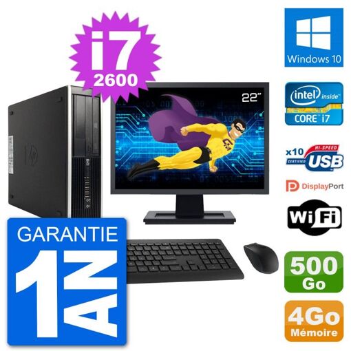 HP Compaq 6200 Pro SFF Desktop PC - 22" Screen, i7-2600, 4GB RAM, 500GB HDD, Windows 10, WiFi
