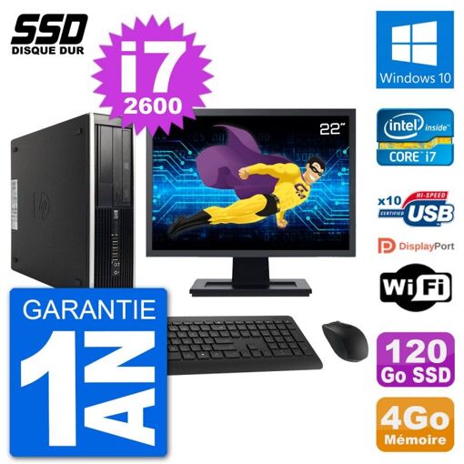 HP Compaq 6200 Pro SFF Desktop PC - 22" Screen, i7-2600, 4GB RAM, 120GB SSD, Windows 10, WiFi