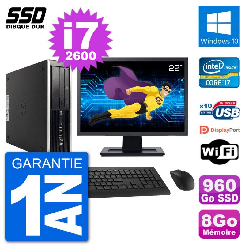 HP Compaq 6200 Pro SFF Desktop PC - 22" Screen, i7-2600, 8GB RAM, 960GB SSD, Windows 10, WiFi