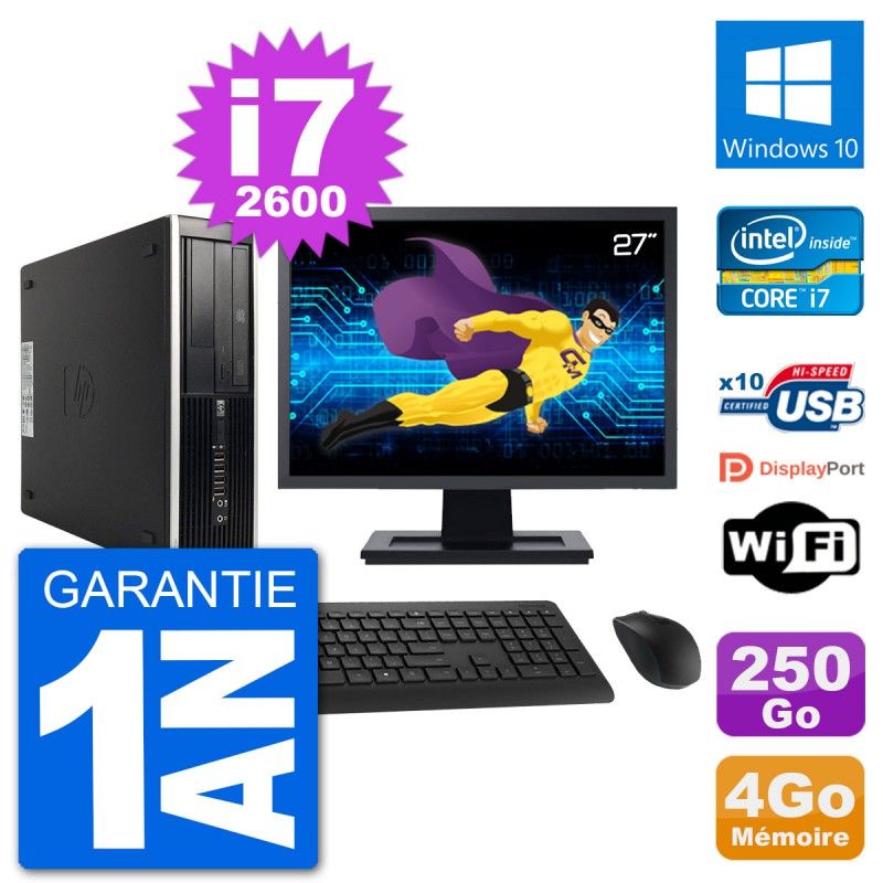 HP Compaq 6200 Pro SFF Desktop PC - 27" Screen, i7-2600, 4GB RAM, 250GB HDD, Windows 10, Wifi