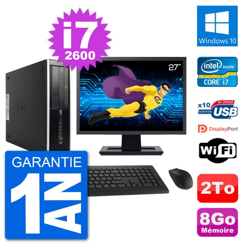 PC de escritorio HP Compaq 6200 Pro SFF - Pantalla de 27'', i7-2600, 8GB de RAM, Disco duro de 2TB, Windows 10, WiFi