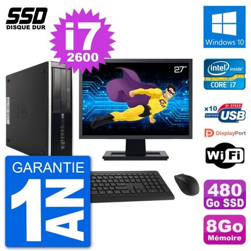 HP Compaq 6200 Pro SFF Desktop PC - 27" Screen, i7-2600, 8GB RAM, 480GB SSD, Windows 10, WiFi