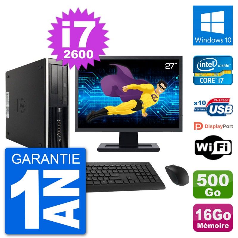 Computadora HP Compaq 6200 Pro SFF - Pantalla de 27", Intel Core i7-2600, 16 GB de RAM, 500 GB HDD, Windows 10, WiFi