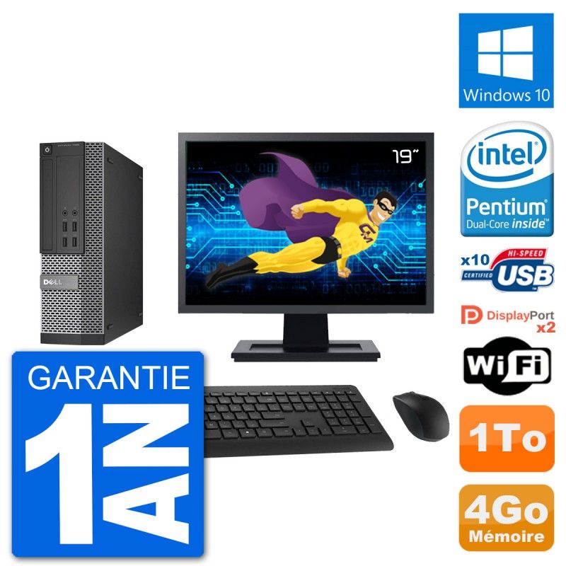 Dell Optiplex 7020 SFF Desktop Computer - 19" Screen, Intel Pentium G3220, 4GB RAM, 1TB HDD, Windows 10, WiFi