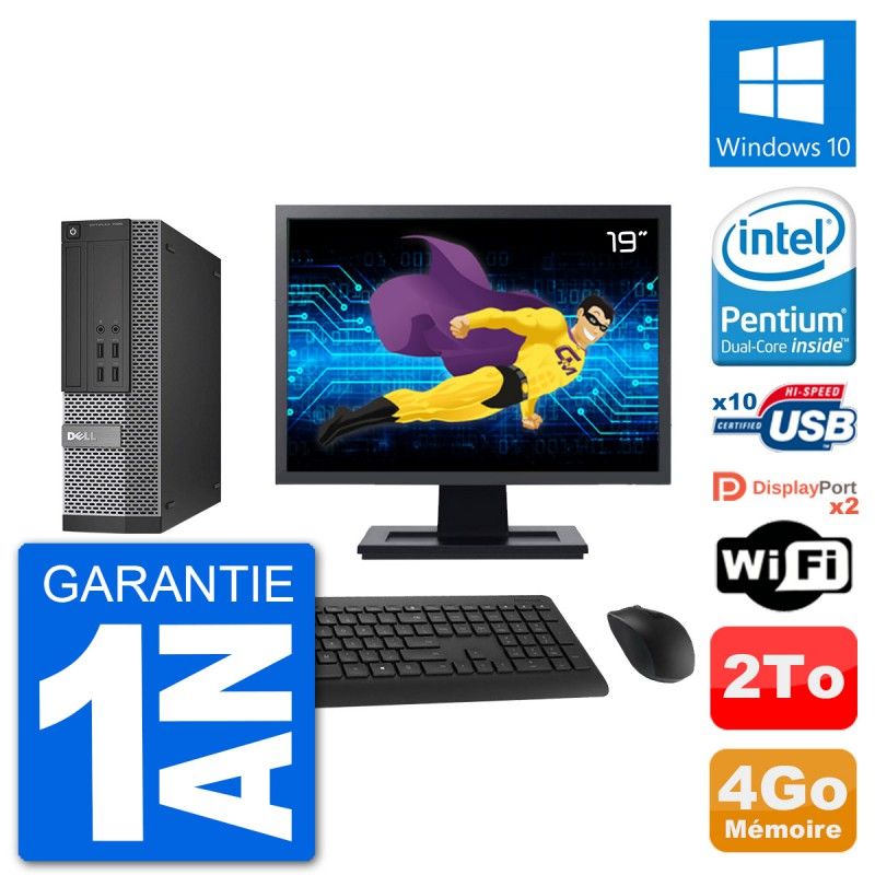 Dell Optiplex 7020 SFF Computer - 19" Screen, Intel G3220, 4GB RAM, 2TB HDD, Windows 10, WiFi