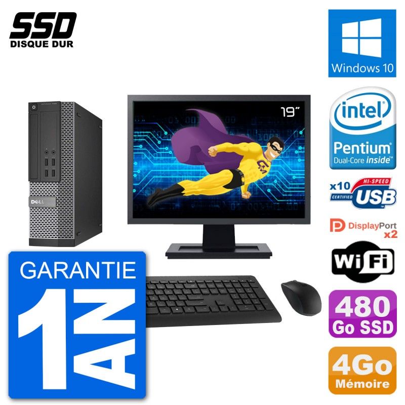 Dell Optiplex 7020 SFF Desktop PC - 19" Screen, Intel G3220, 4GB RAM, 480GB SSD, Windows 10, WiFi