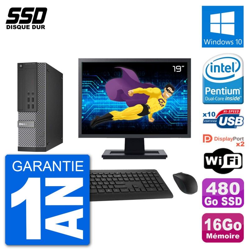 Dell Optiplex 7020 SFF Computer - 19" Screen, Intel G3220, 16GB RAM, 480GB SSD, Windows 10, WiFi