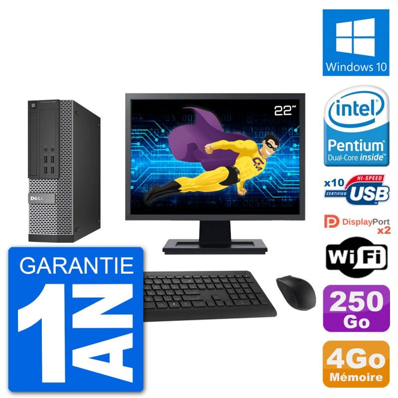 Dell Optiplex 7020 SFF PC - 22" Screen, Intel G3220, 4GB RAM, 250GB HDD, Windows 10, WiFi
