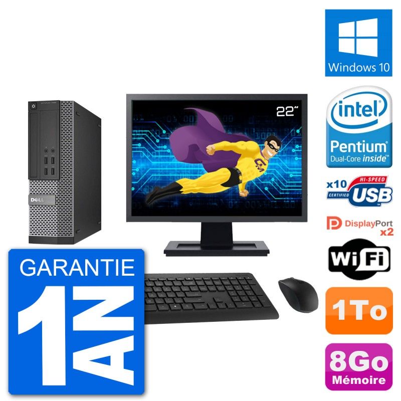 Dell Optiplex 7020 SFF Computer - 22" Screen, Intel G3220, 8GB RAM, 1TB HDD, Windows 10, WiFi