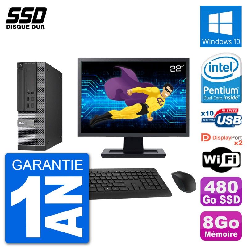Dell Optiplex 7020 SFF Computer - 22' Screen, Intel G3220, 8GB RAM, 480GB SSD, Windows 10, Wifi