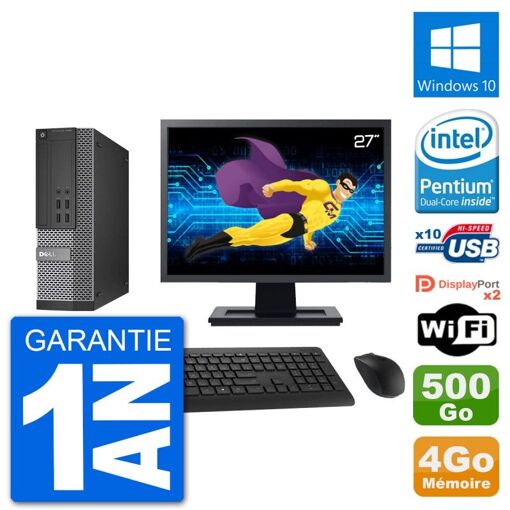 Dell Optiplex 7020 SFF Computer - 27" Screen, Intel Pentium G3220, 4GB RAM, 500GB HDD, Windows 10, WiFi