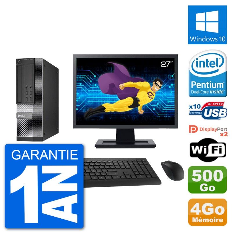 Dell Optiplex 7020 SFF Computer - 27" Screen, Intel Pentium G3220, 4GB RAM, 500GB HDD, Windows 10, WiFi