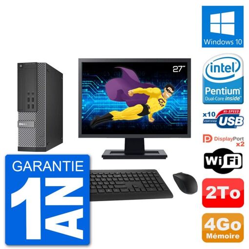 Dell Optiplex 7020 SFF Computer - 27" Screen, Intel G3220, 4GB RAM, 2TB HDD, Windows 10, WiFi