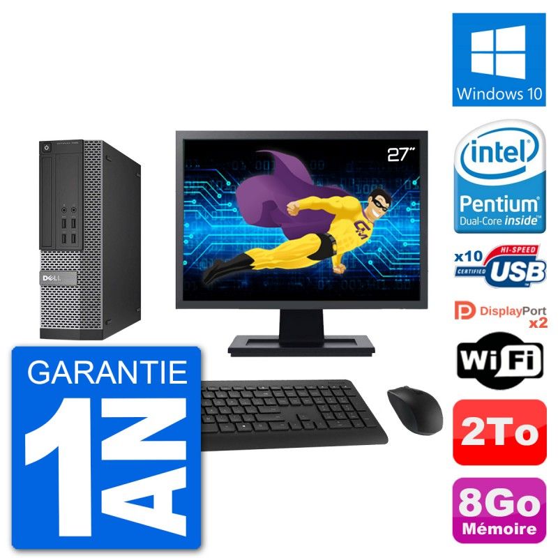 Dell Optiplex 7020 SFF Computer - 27" Screen, Intel G3220, 8GB RAM, 2TB HDD, Windows 10, WiFi