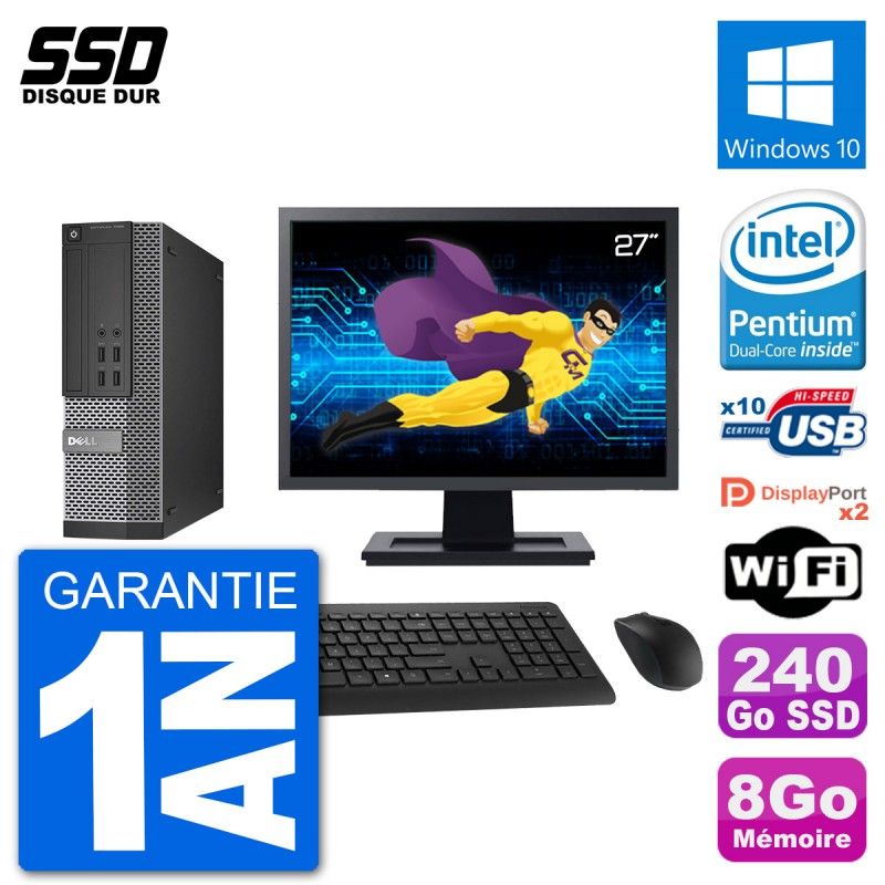 Dell Optiplex 7020 SFF Computer - 27" Screen, Intel G3220, 8GB RAM, 240GB SSD, Windows 10, WiFi