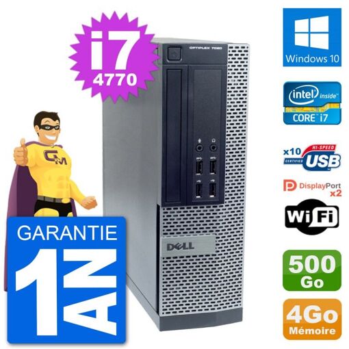Dell OptiPlex 7020 SFF Computer - Intel i7-4770, 4GB RAM, 500GB HDD, Windows 10, WiFi