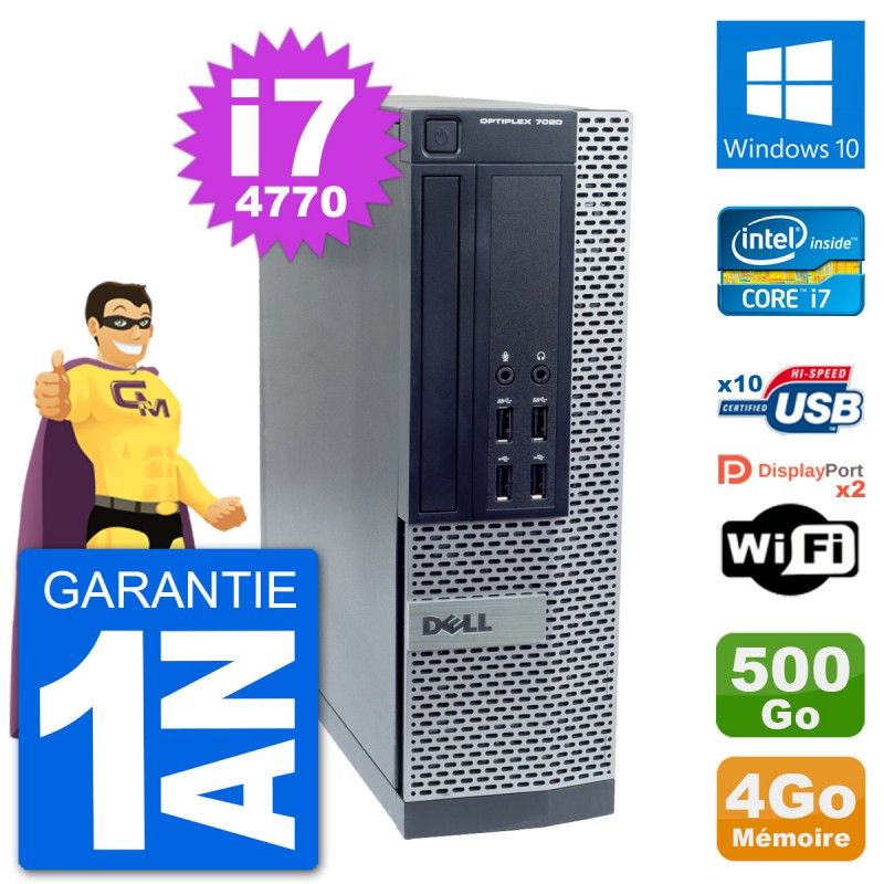 Computadora Dell OptiPlex 7020 SFF - Procesador Intel i7-4770, 4GB de RAM, Disco duro de 500GB, Windows 10, WiFi