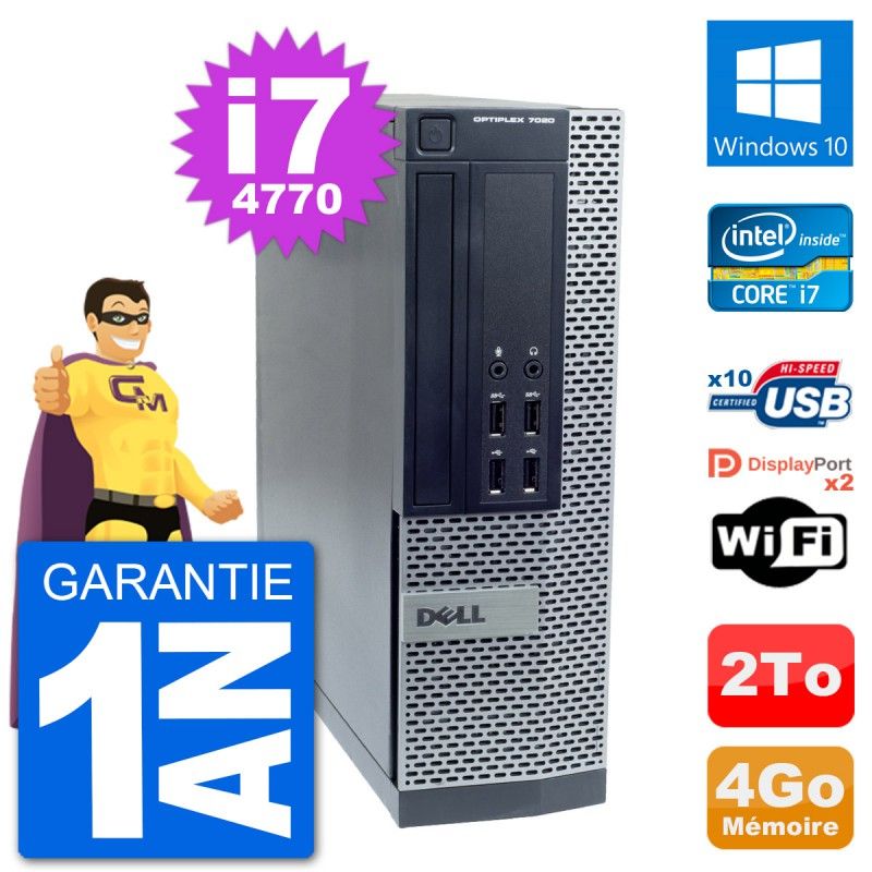 PC Dell OptiPlex 7020 SFF - Intel i7-4770, 4GB RAM, Disco Duro de 2TB, Windows 10, WiFi