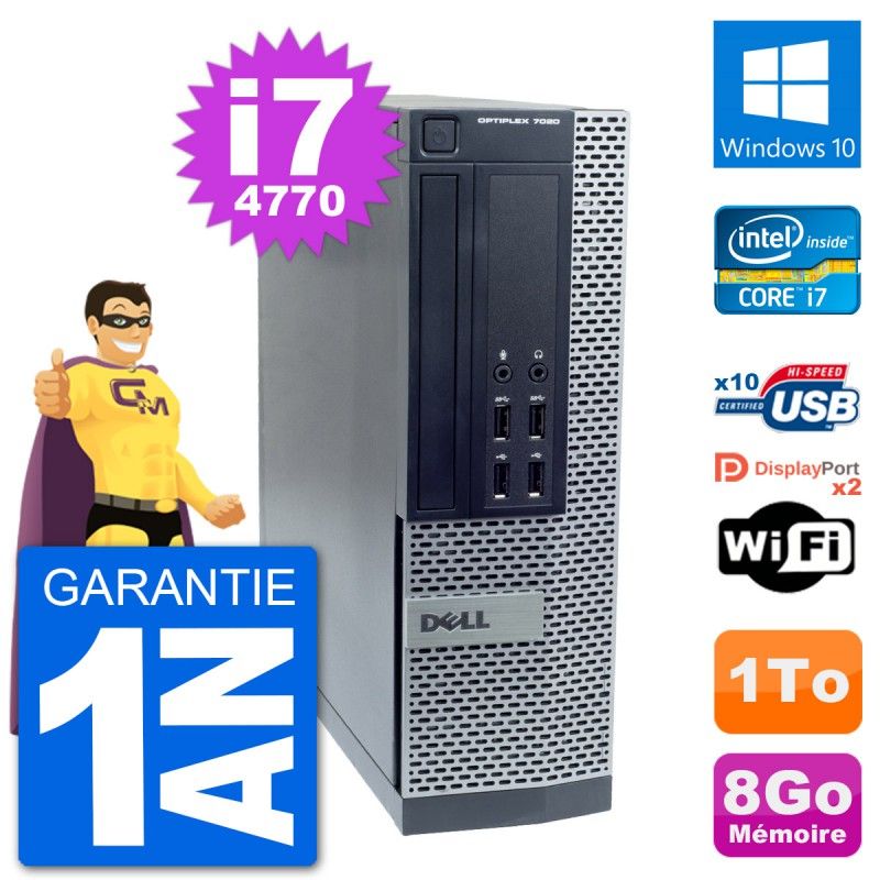 Dell OptiPlex 7020 SFF Desktop PC - Intel i7-4770, 8GB RAM, 1TB HDD, Windows 10, WiFi