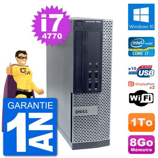 Dell OptiPlex 7020 SFF Desktop PC - Intel i7-4770, 8GB RAM, 1TB HDD, Windows 10, WiFi