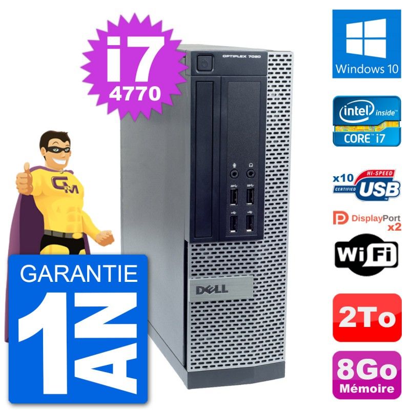 Dell OptiPlex 7020 SFF Desktop PC - Intel i7-4770, 8GB RAM, 2TB HDD, Windows 10, WiFi