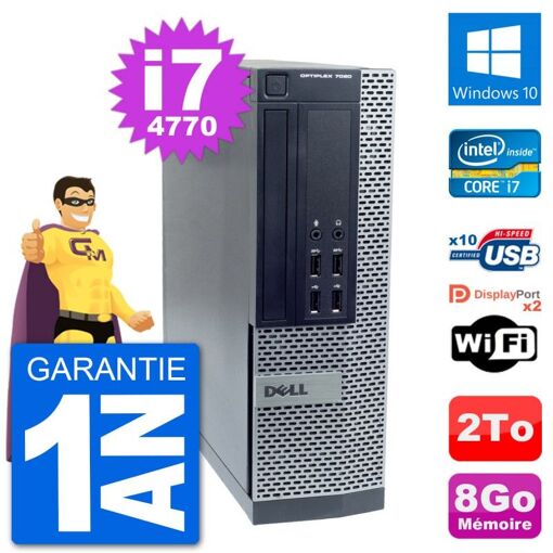 Dell OptiPlex 7020 SFF Desktop PC - Intel i7-4770, 8GB RAM, 2TB HDD, Windows 10, WiFi