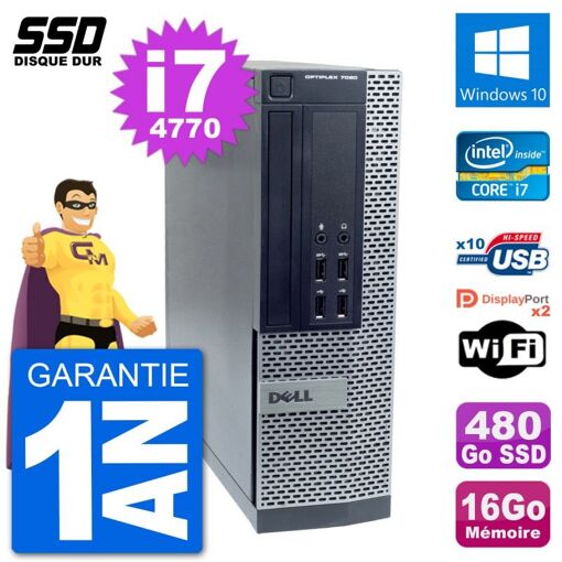 Dell OptiPlex 7020 SFF Desktop PC - Intel i7-4770, 16GB RAM, 480GB SSD, Windows 10, Wifi
