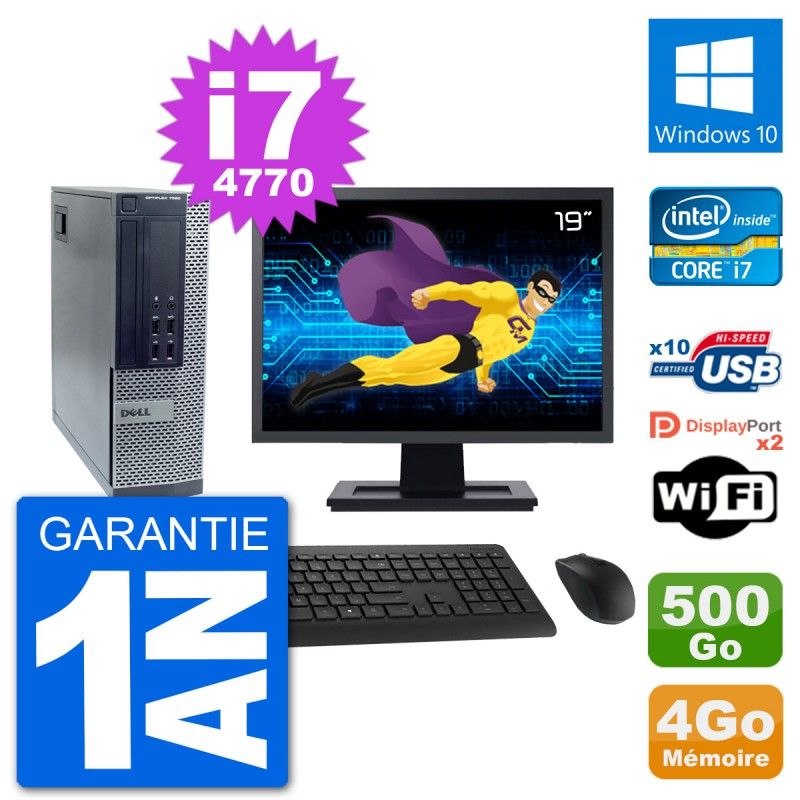 Dell Optiplex 7020 SFF Computer - 19-inch Screen, Intel i7-4770, 4GB RAM, 500GB HDD, Windows 10, WiFi