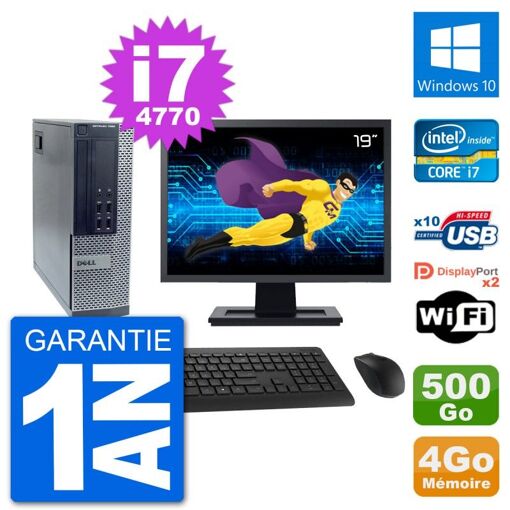 Dell Optiplex 7020 SFF Computer - 19-inch Screen, Intel i7-4770, 4GB RAM, 500GB HDD, Windows 10, WiFi