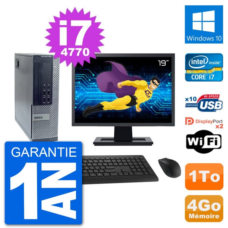 Dell Optiplex 7020 SFF Computer - 19" Screen, Intel i7-4770, 4GB RAM, 1TB HDD, Windows 10, WiFi