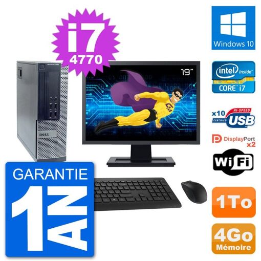Dell Optiplex 7020 SFF Computer - 19" Screen, Intel i7-4770, 4GB RAM, 1TB HDD, Windows 10, WiFi