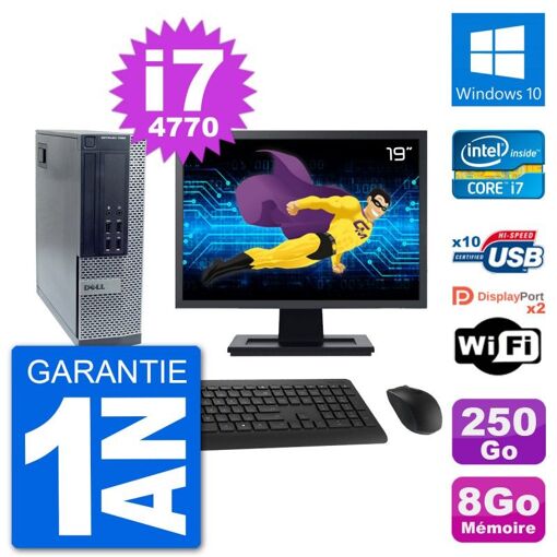 Dell Optiplex 7020 SFF Desktop Computer - 19" Screen, Intel i7-4770, 8GB RAM, 250GB HDD, Windows 10, WiFi