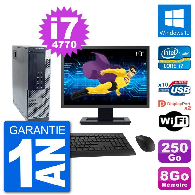 Dell Optiplex 7020 SFF Desktop Computer - 19" Screen, Intel i7-4770, 8GB RAM, 250GB HDD, Windows 10, WiFi